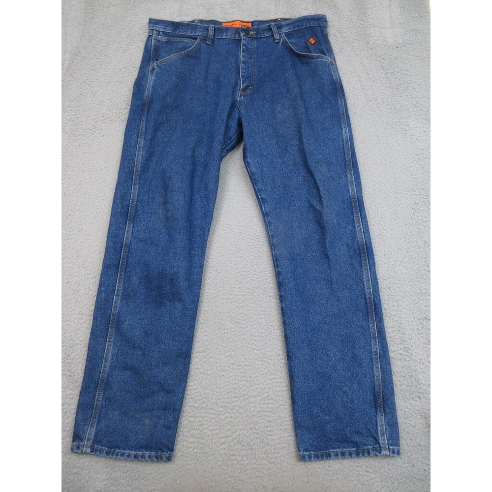 Wrangler Riggs Cat 2 Workwear Jeans Men 38x34 Blue Denim Flame Resistant Durable